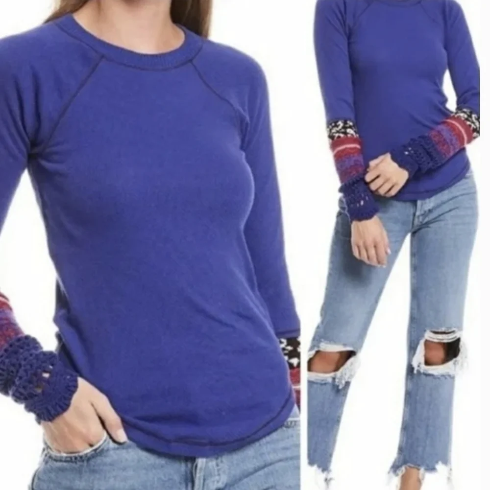 NWT Free People Mix Thermal Cuff Long Sleeve Y2K Top